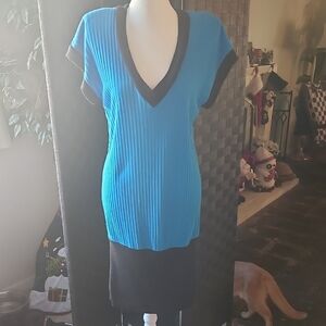 Milano V-Neck Blue and Black Mini Dress